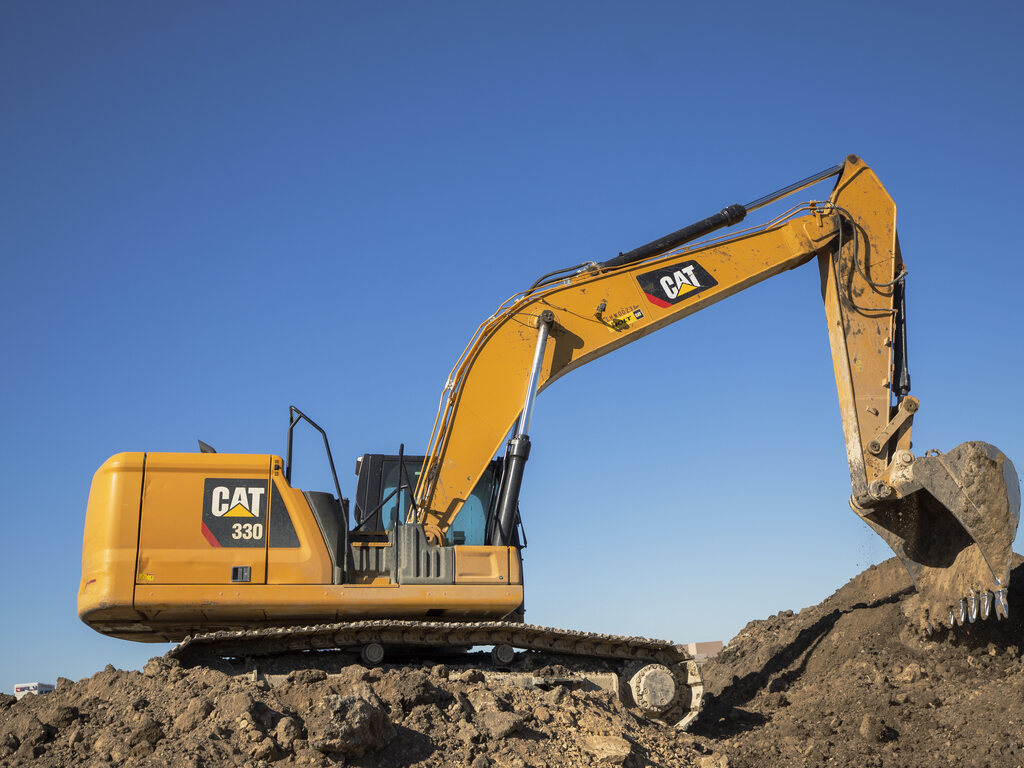 Caterpillar excavator working on a construction site